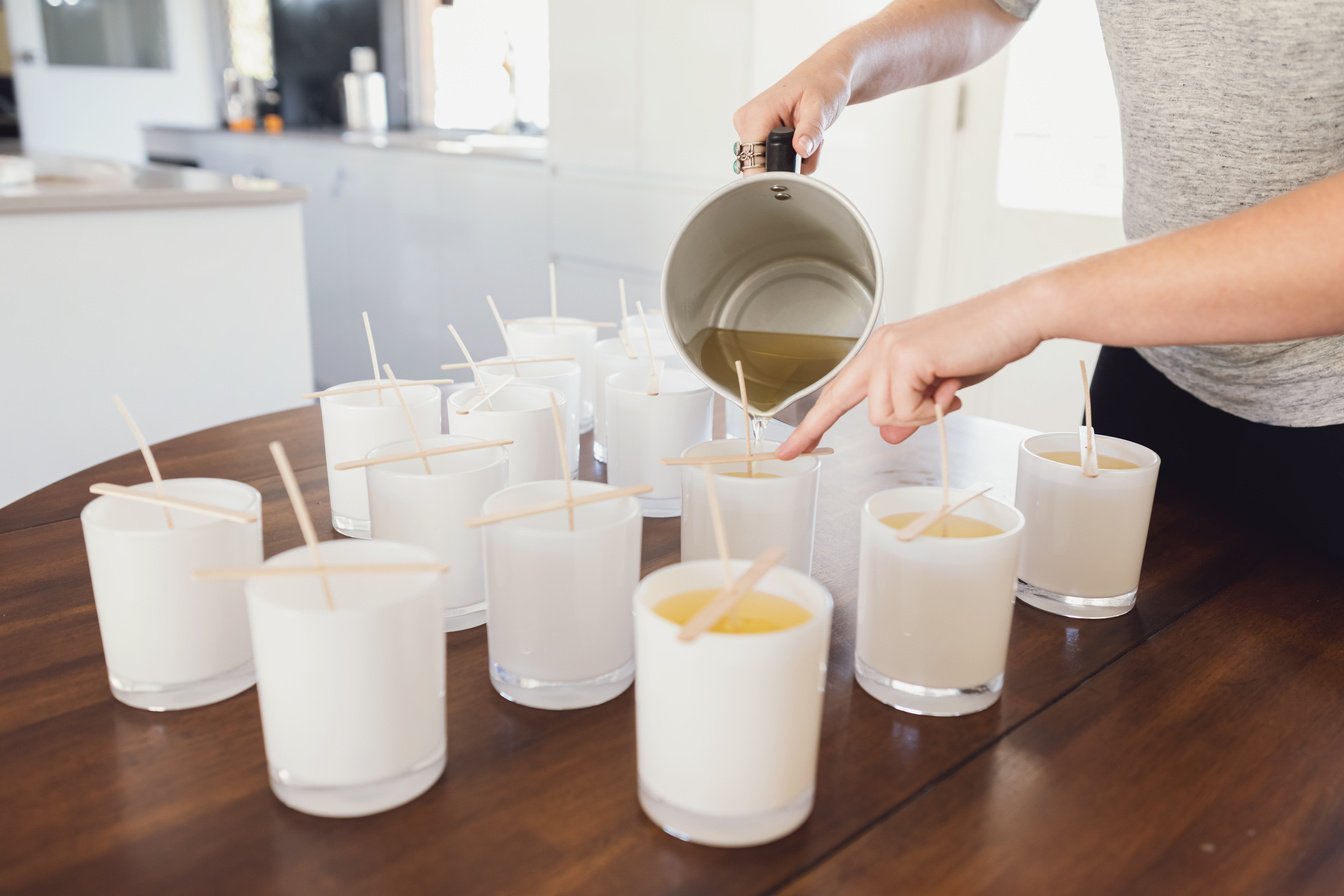 Pouring Wax Into Candle Jars - Candle Making Process